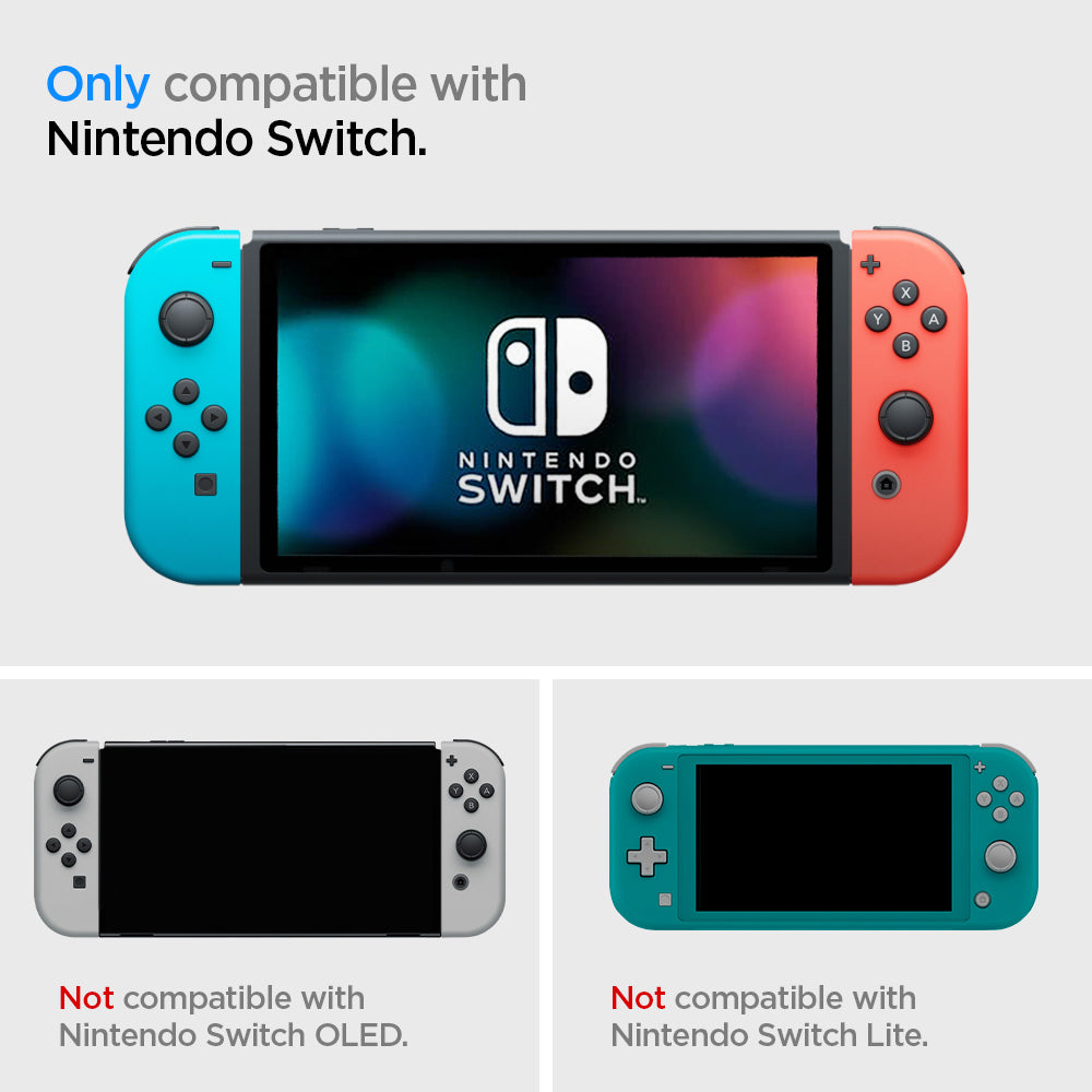 ACS01228 - Nintendo Switch Case Rugged Armor in matte black showing the compatibility. Only compatible with Nintendo Switch. Not compatible with Nintendo Switch OLED and Nintendo Switch Lite