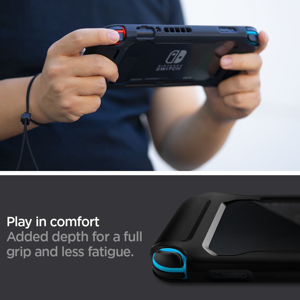 ACS01228 - Nintendo Switch Case Rugged Armor in matte black showing the play in comfort. Added depth for a full grip and less fatigue