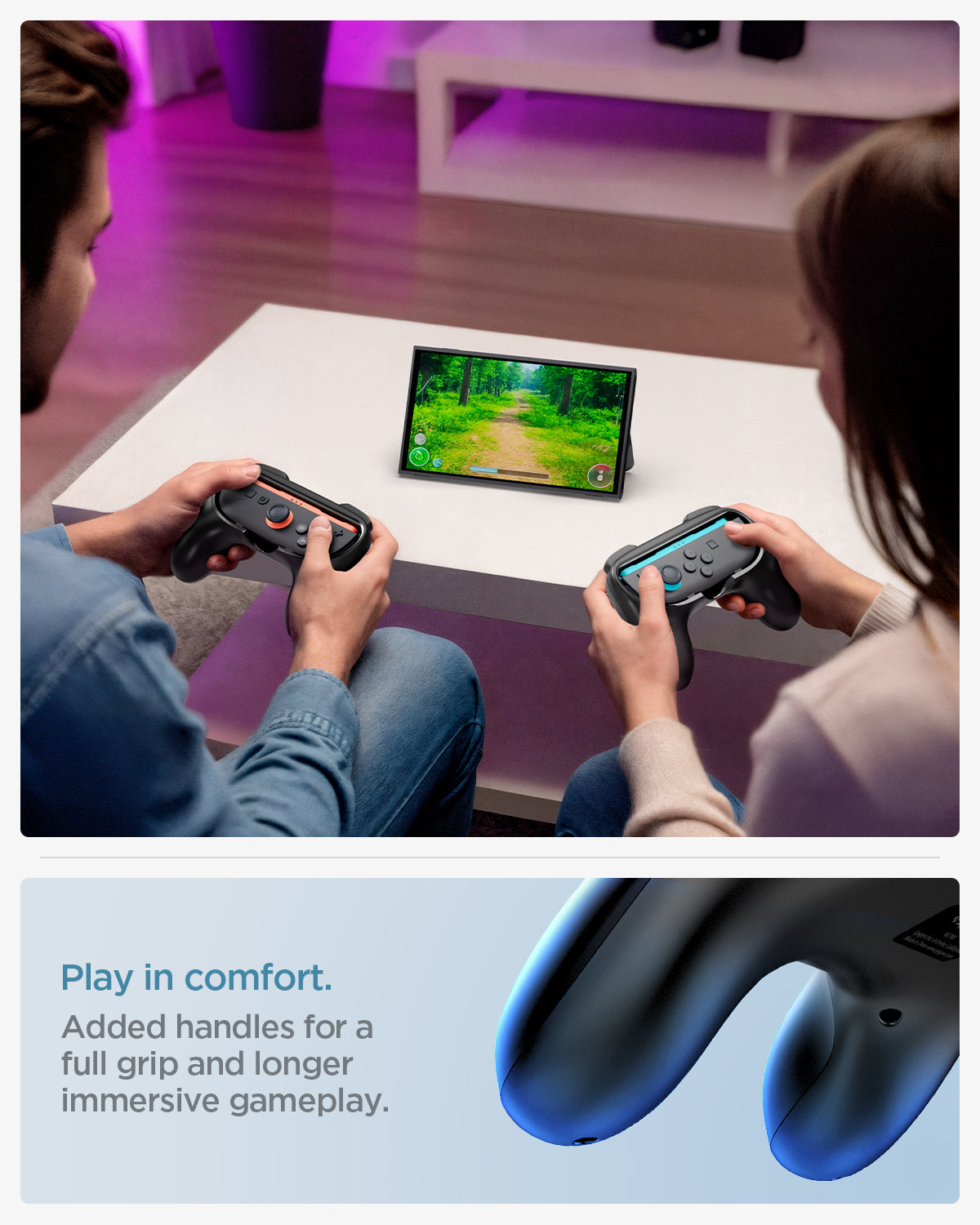AGP10162 - Nintendo Switch Joy-Con Grip | NS100 in Black showing the added handles for a full grip and longer immersive gameplay
