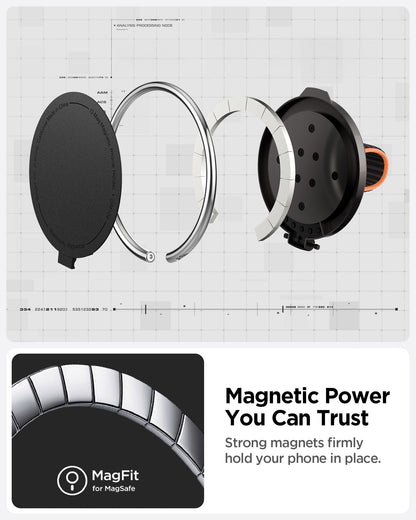 AMP08552 - O-Mag Magnetic Phone Holder (MagFit) OM104 in Black showing the magnetic power you can trust. Strong magnets firmly hold your phone in place
