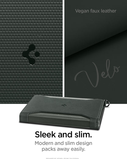 AFA08347 - Passport Holder in military green showing the sleek and slim, modern and slim design packs away easily created with vegan faux leather
