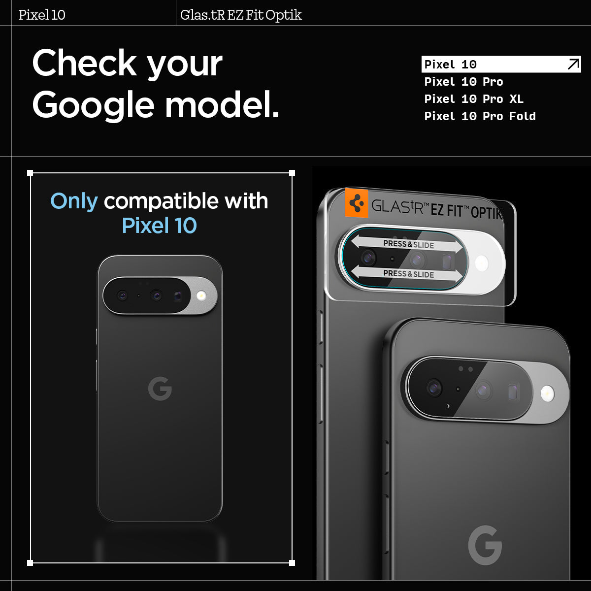 AGL09661 - Pixel 10 Optik EZ Fit Lens Protector check your google model. only compatible with pixel 10