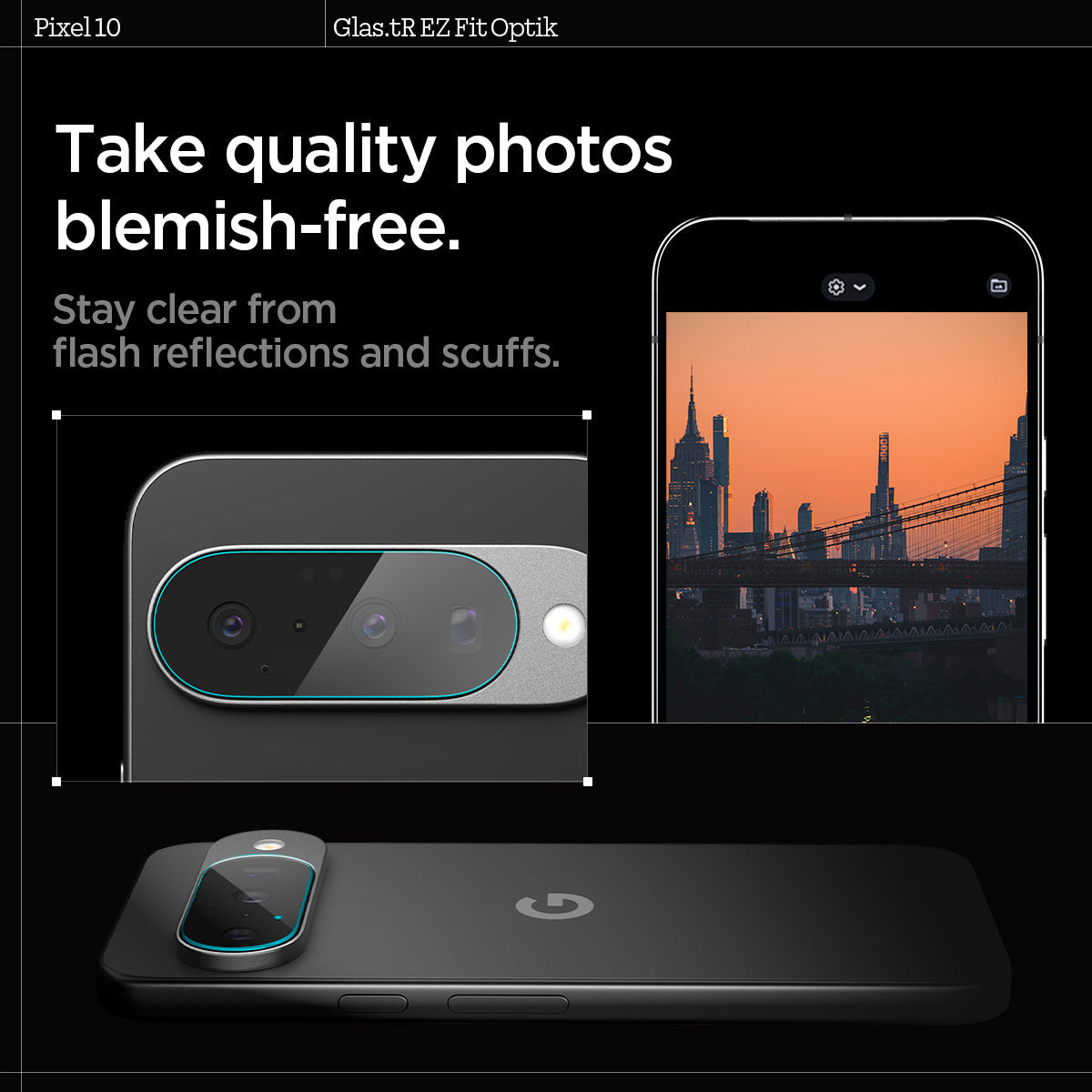 AGL09661 - Pixel 10 Optik EZ Fit Lens Protector stay clear from flash reflections and scuffs. take quality photos blemish free.