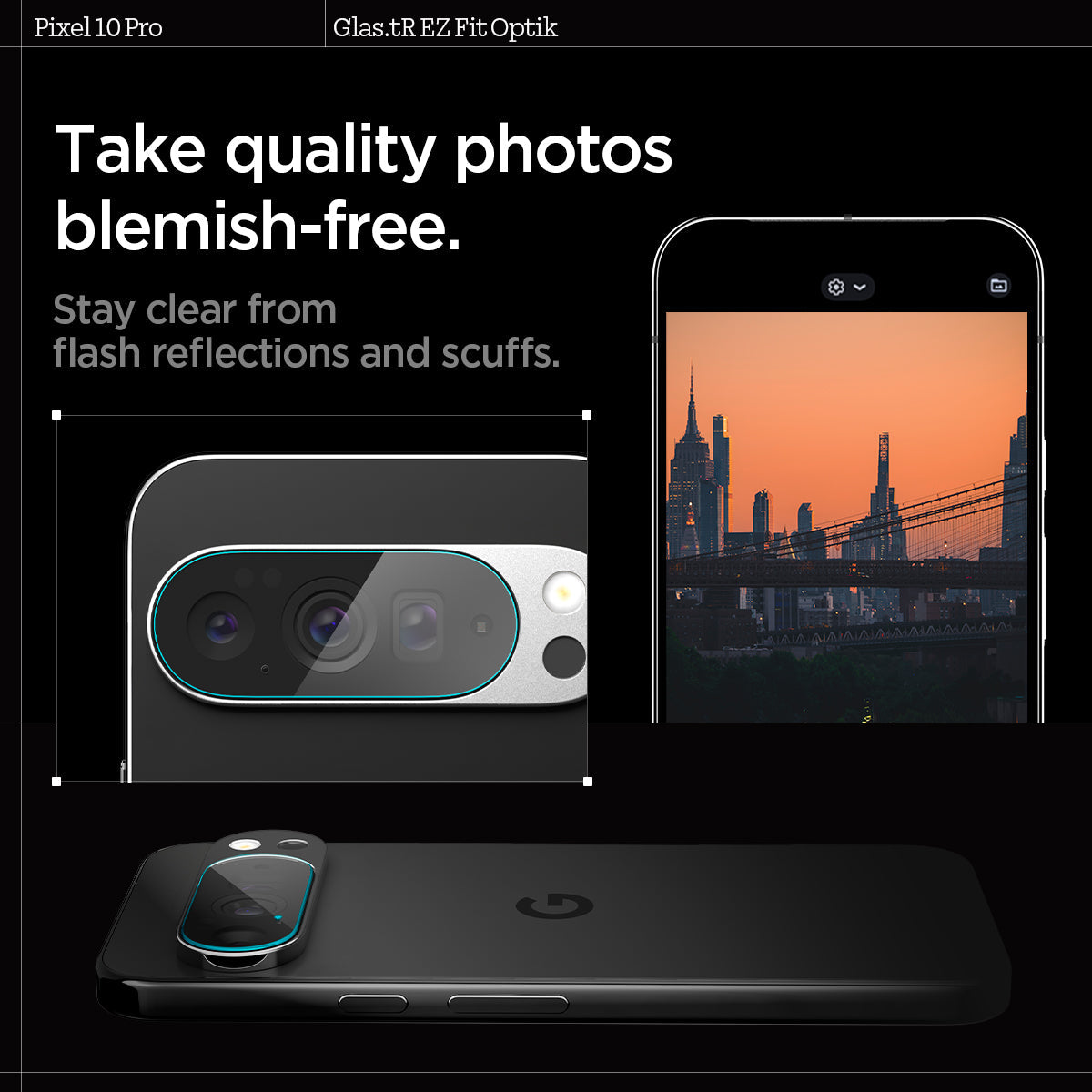 AGL09662 - Pixel 10 Pro Optik EZ Fit Lens Protector stay clear from flash reflections and scuffs. take quality photos blemish free.