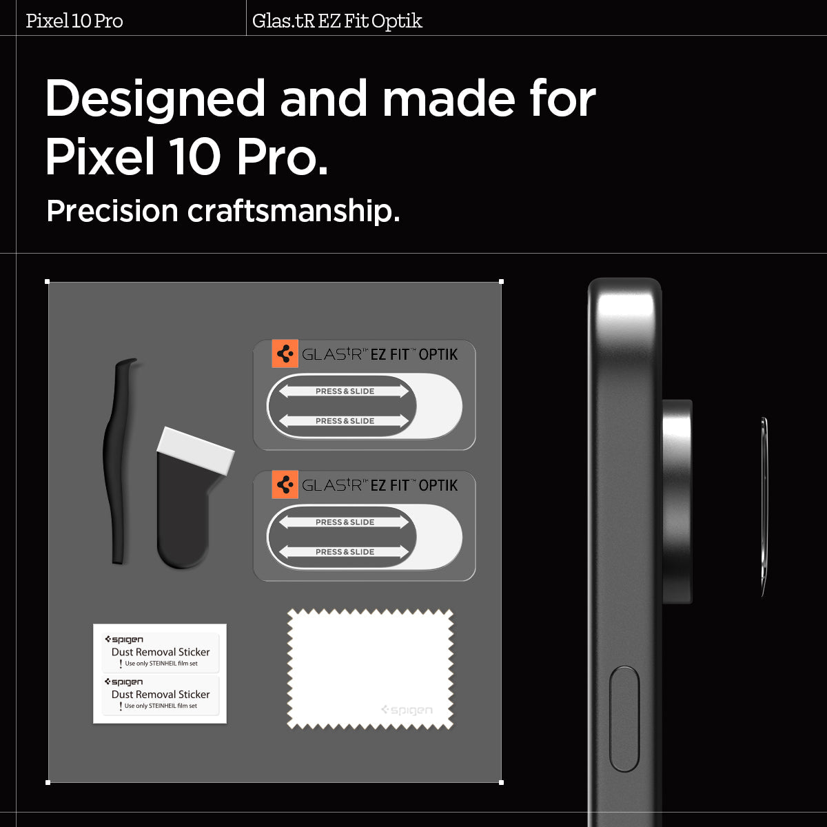 AGL09662 - Pixel 10 Pro Optik EZ Fit Lens Protector showing Precision craftmanship designed and made for pixel 10 pro