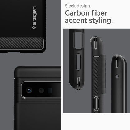 ACS03456 - Pixel 6 Pro Case Rugged Armor in matte black sleek design. carbon fiber accent styling.