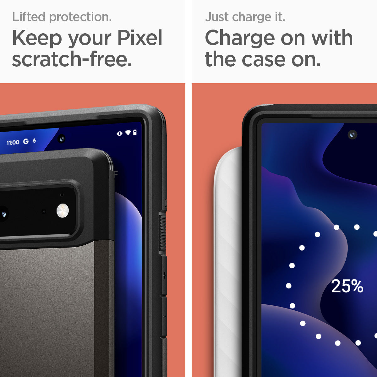 ACS03443 - Pixel 6 Case Tough Armor in gunmetal keep your pixel scratch free. just charge it. charge on the case on.