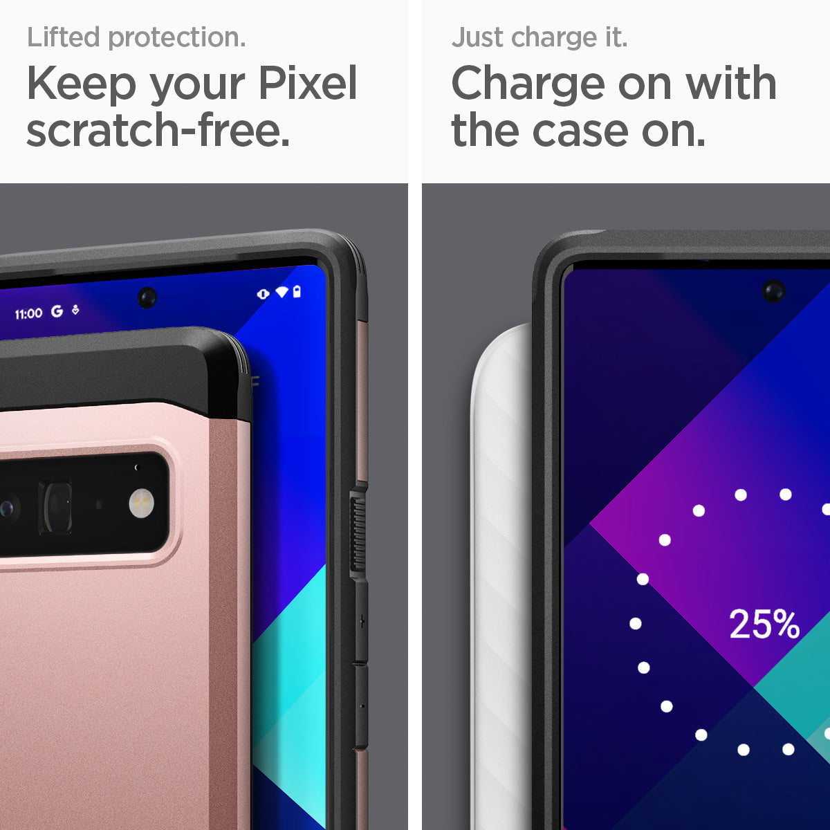ACS03463 - Pixel 6 Pro Case Tough Armor in rose gold keep your pixel scratch free. just charge it. charge on the case on.