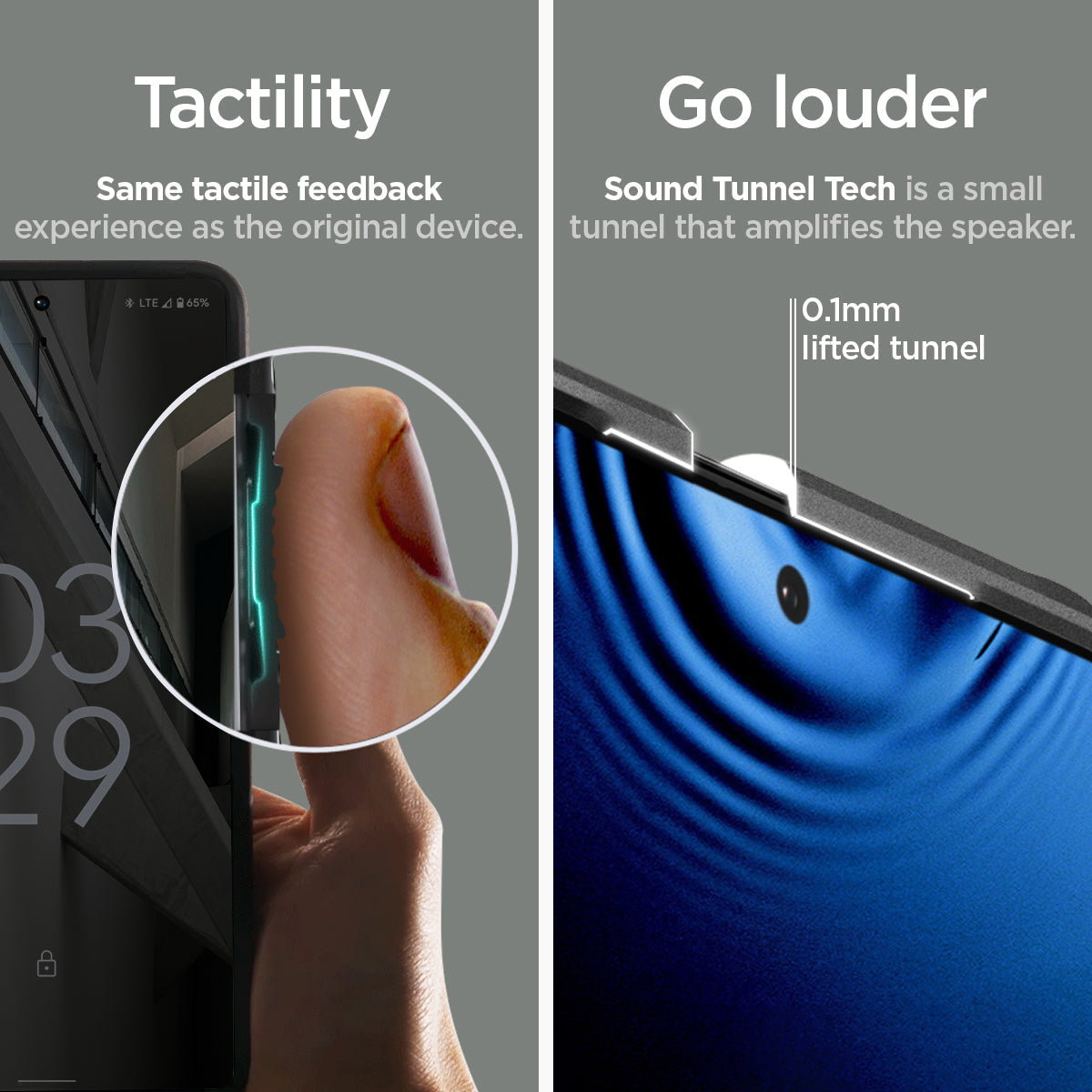 ACS04725 - Pixel 7 Pro Case Rugged Armor in matte black tactility same tactile feedback experience as the original device. Go louder sound tunnel tech is a small tunnel that amplifies the speaker.