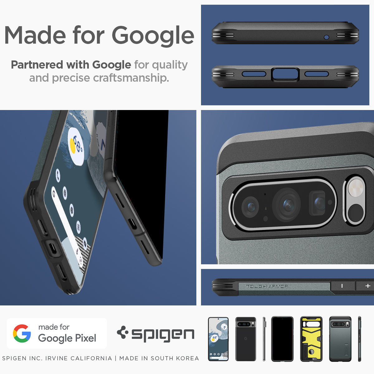 ACS06322 - Pixel 8 Pro Case Tough Armor in abyss green made for google partnered with google for quality and precise craftsmanship.