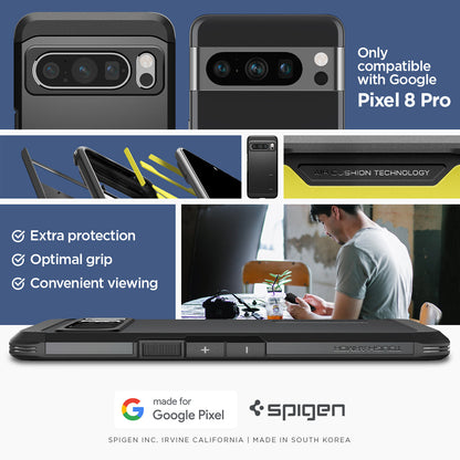 ACS06319 - Pixel 8 Pro Case Tough Armor in black only compatible with Google Pixel 8 pro. Extra protection, Optimal grip, Convenient viewing.