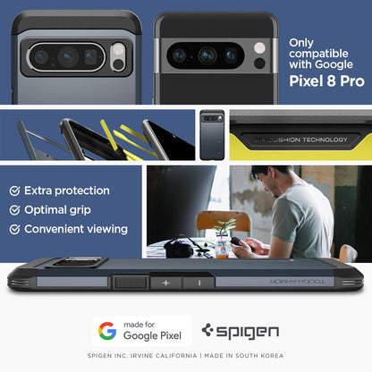 ACS06320 - Pixel 8 Pro Case Tough Armor in metal slate only compatible with Google Pixel 8 pro. Extra protection, Optimal grip, Convenient viewing.