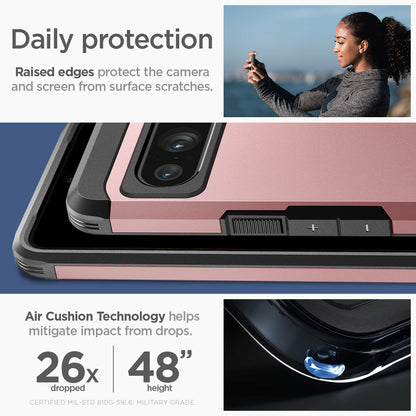 ACS06321 - Pixel 8 Pro Case Tough Armor in rose gold daily protection raised edges protect the camera and screen from surface scratches. Air cushion technology helps mitigate impact from drops.