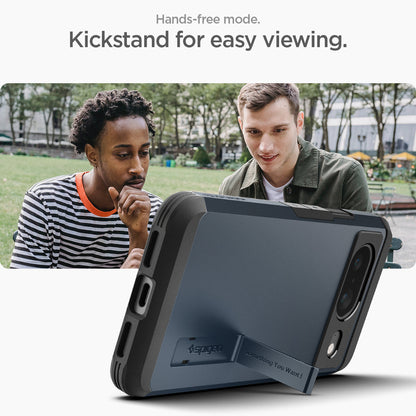 ACS06283 - Pixel 8 Case Tough Armor in metal slate showing the Hands-free mode. Kickstand for easy viewing