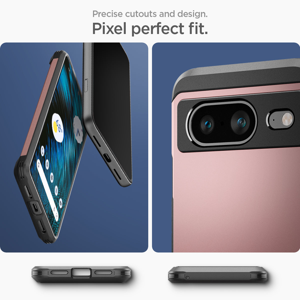 ACS06284 - Pixel 8 Case Tough Armor in rose gold precise cutouts and design. Pixel perfect fit.