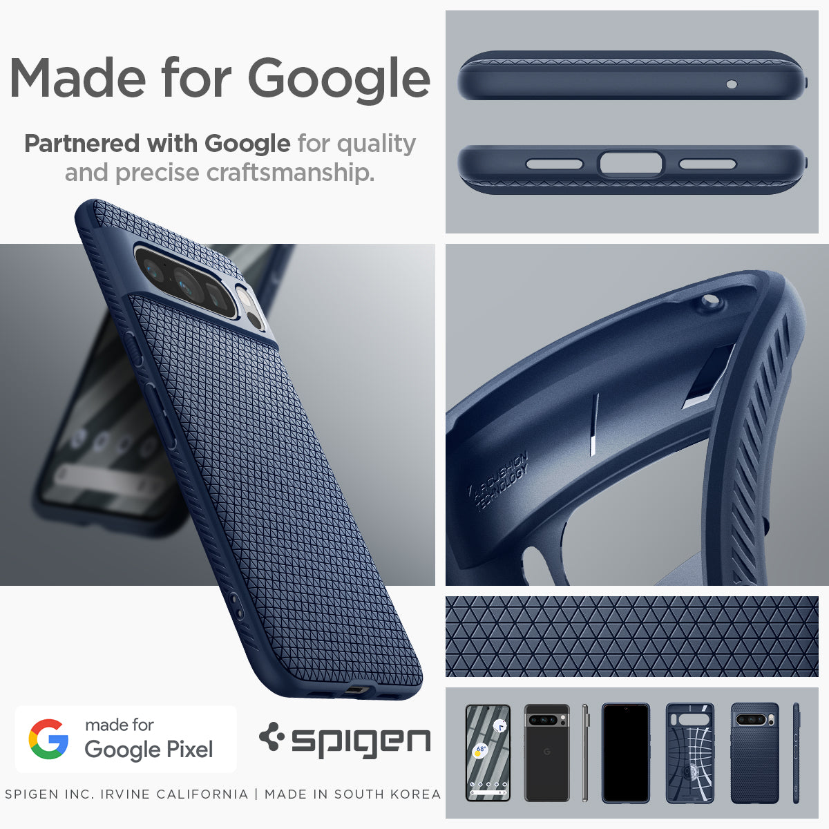 ACS06312 - Pixel 8 Pro Case Liquid Air in navy blue made for google partnered with google for quality and precise craftsmanship.