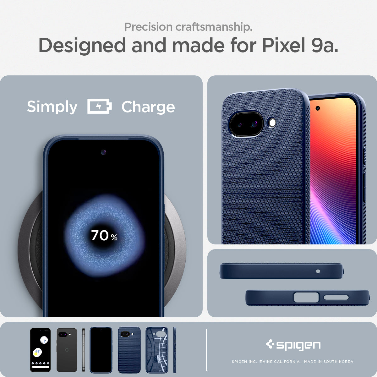 ACS09040 - Pixel 9a Case Liquid Air in Navy Blue showing the precision craftsmanship. Designed and made for Pixel 9a