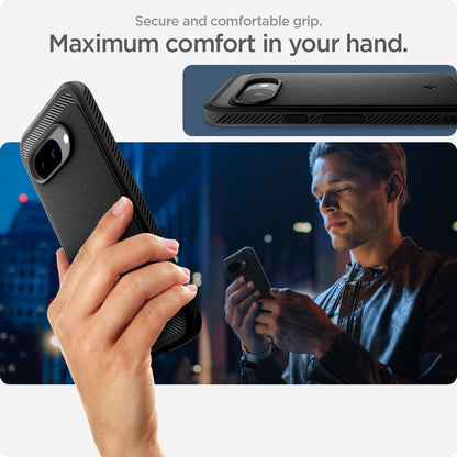 ACS09041 - Pixel 9a Case Rugged Armor (MagFit) in black showing the maximum comfort in your hand with secure grip