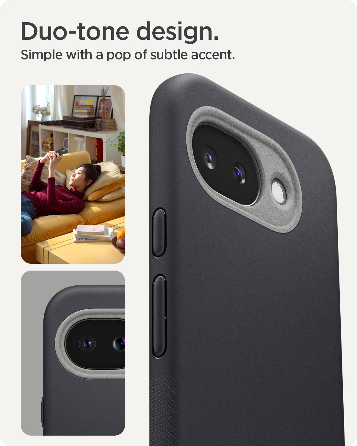 ACS11287 - Pixel 10a Nano Pop (Mag Fit) in Black Sesame showing duo tone design. simple with a pop of subtle accent