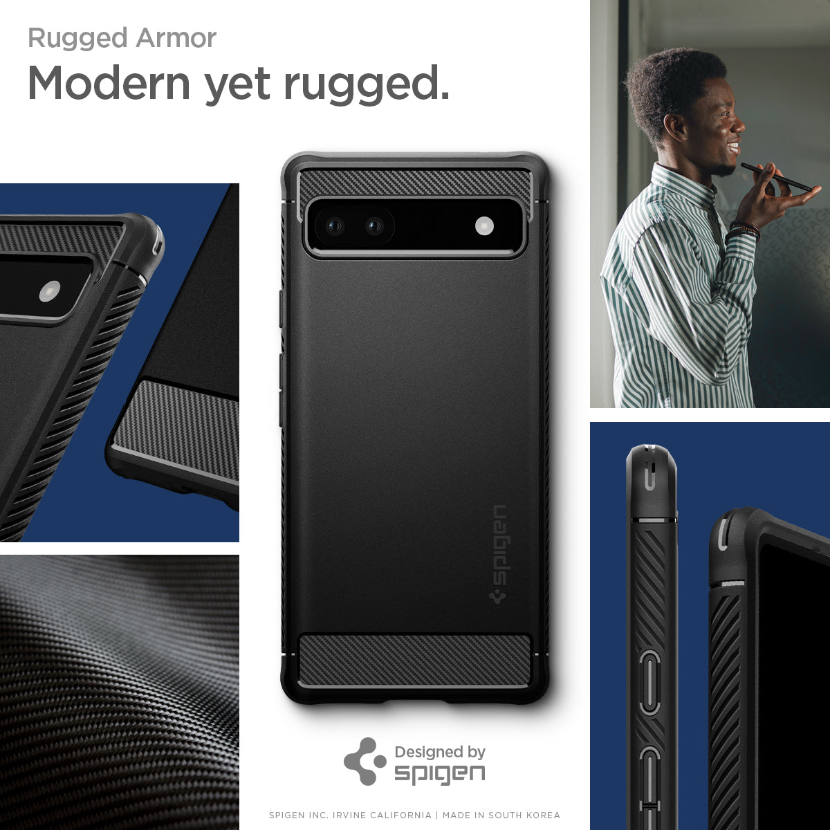 ACS04476 - Pixel 6a Case Rugged Armor in black rugged armor. modern yet rugged.