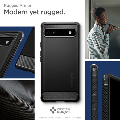 ACS04476 - Pixel 6a Case Rugged Armor in black rugged armor. modern yet rugged.
