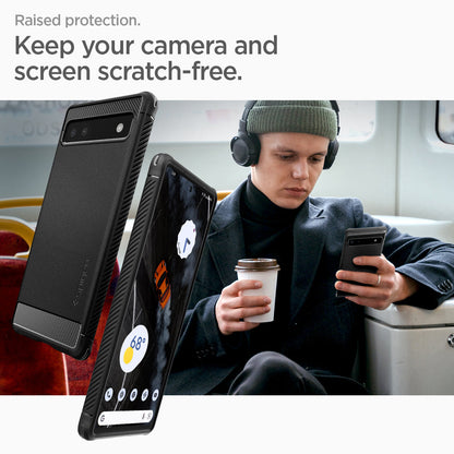 ACS04476 - Pixel 6a Case Rugged Armor in black raised protection. keep your camera and screen scratch free.
