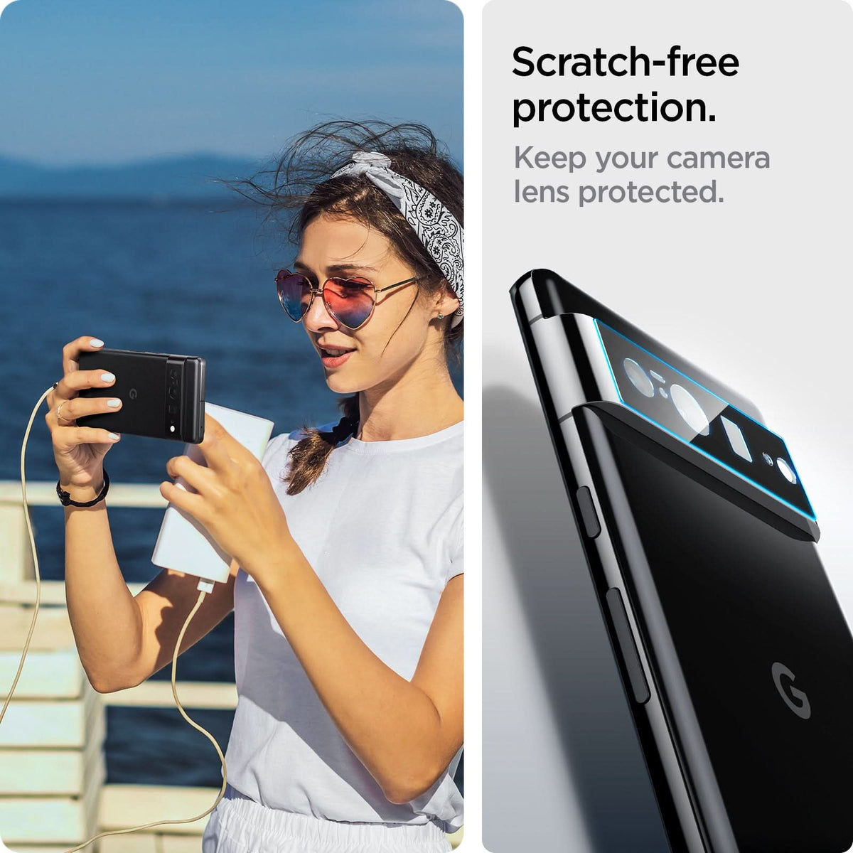 AGL05470 - Pixel 7 Pro Optik Lens Protector in black scratch free protection. Keep your camera lens protected.