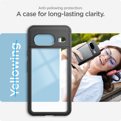 ACS06280 - Pixel 8 Case Ultra Hybrid in matte black anti yellowing protection. a case for long lasting clarity.