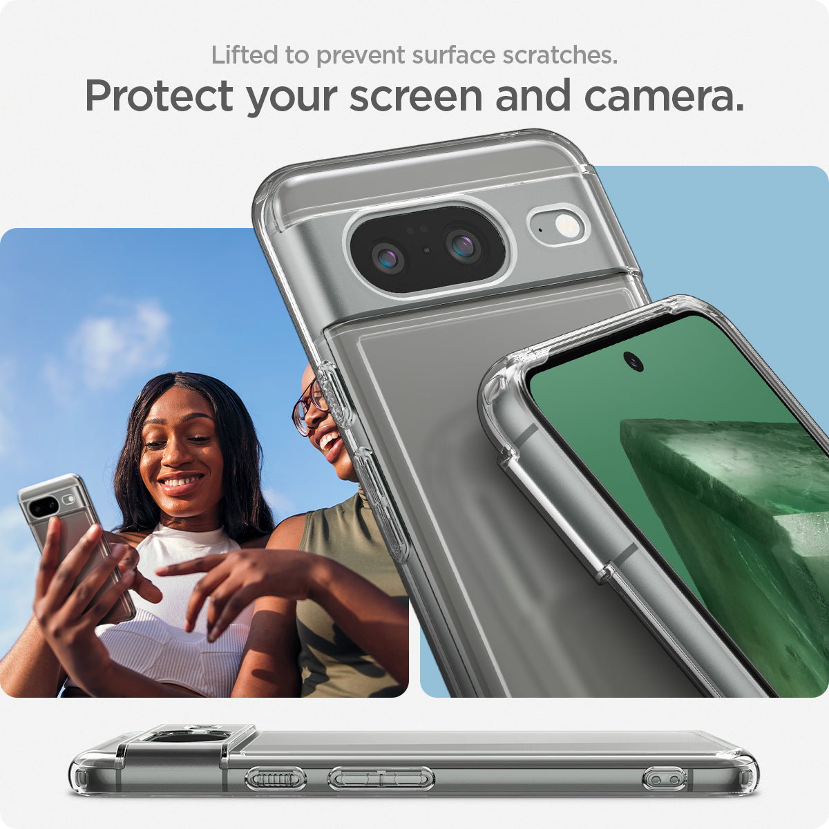 ACS06278 - Pixel 8 Case Ultra Hybrid in crystal clear lifted to prevent surface scratches. protect your screen and camera.