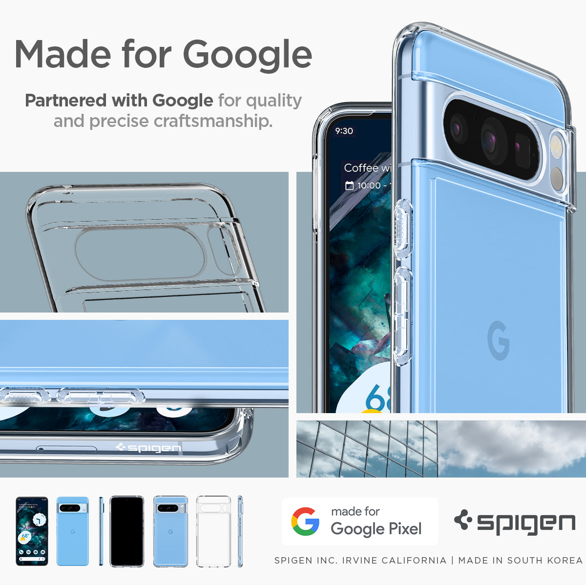 ACS06315 - Pixel 8 Pro Case Ultra Hybrid in crystal clear made for google partnered with google for quality and precise craftsmanship.