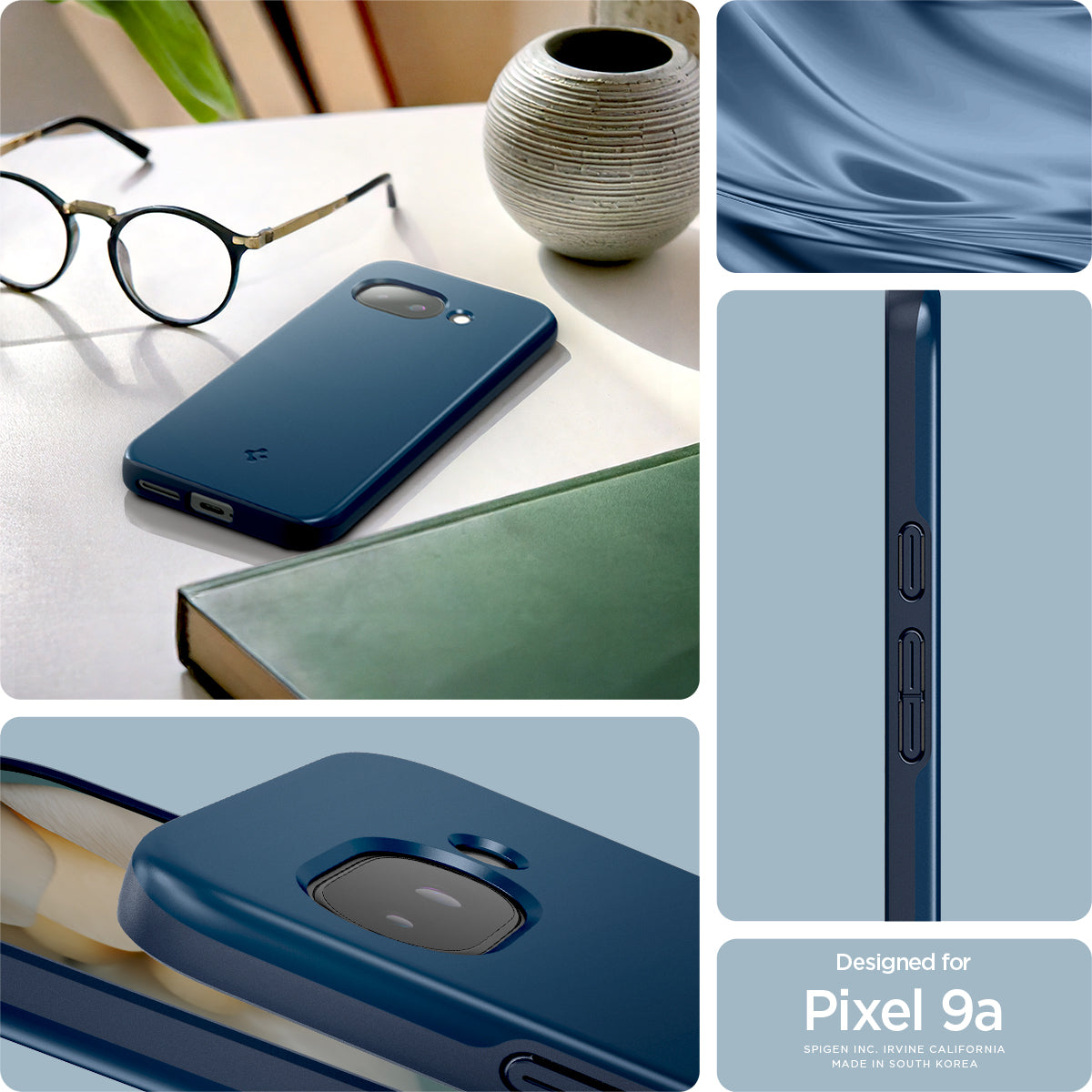 ACS09038 - Pixel 9a Case Thin Fit (MagFit) in Navy Blue showing the different angles