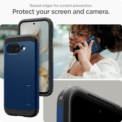 ACS09047 - Pixel 9a Case Tough Armor AI (MagFit) in Navy Blue showing the raised edges for scratch prevention. Protect your screen and camera