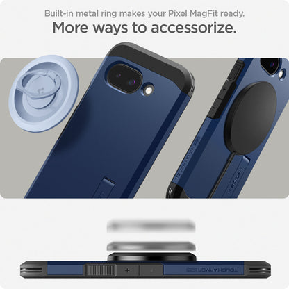 ACS09047 - Pixel 9a Case Tough Armor AI (MagFit) in Navy Blue showing the built-in metal ring makes your Pixel MagFit ready