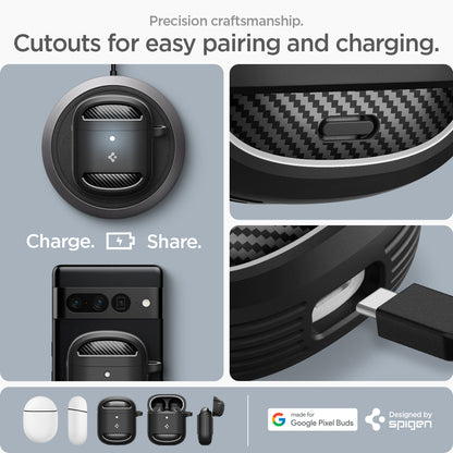 ACS05133 - Pixel Buds Pro Case Rugged Armor in matte black precision craftsmanship. cutouts for easy pairing and charging.