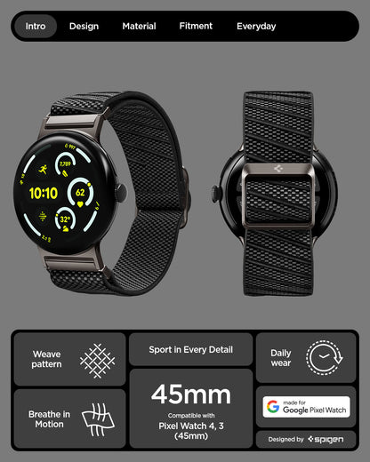 AMP11421 - Pixel Watch 4 45mm Lite Fit X Watch Band in black showing the features of band