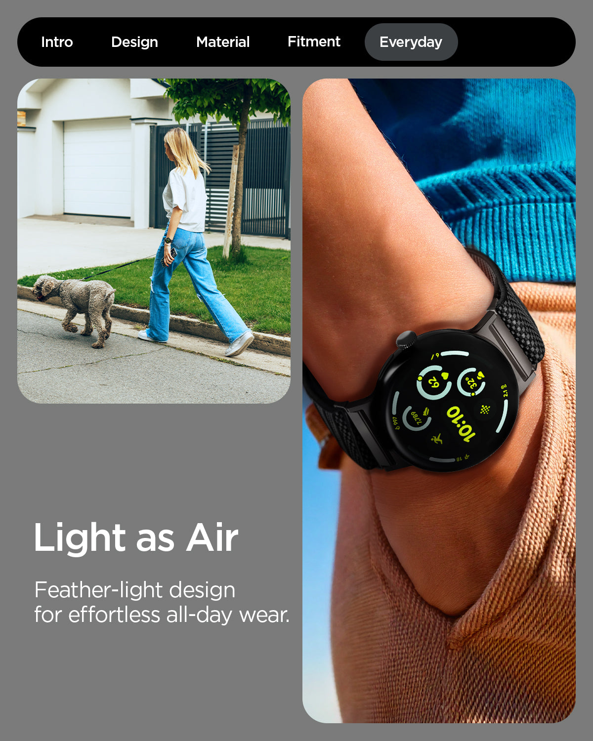 AMP11420 - Pixel Watch 5 (41mm) Lite Fit X Black showing light as air feature