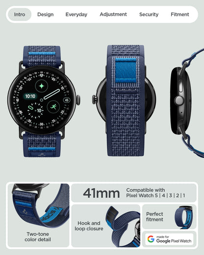AMP11752 - Pixel Watch 5 (41mm) Athlex Air Active Navy Blue multiple product angles showcase the overall design and secure attachment system.