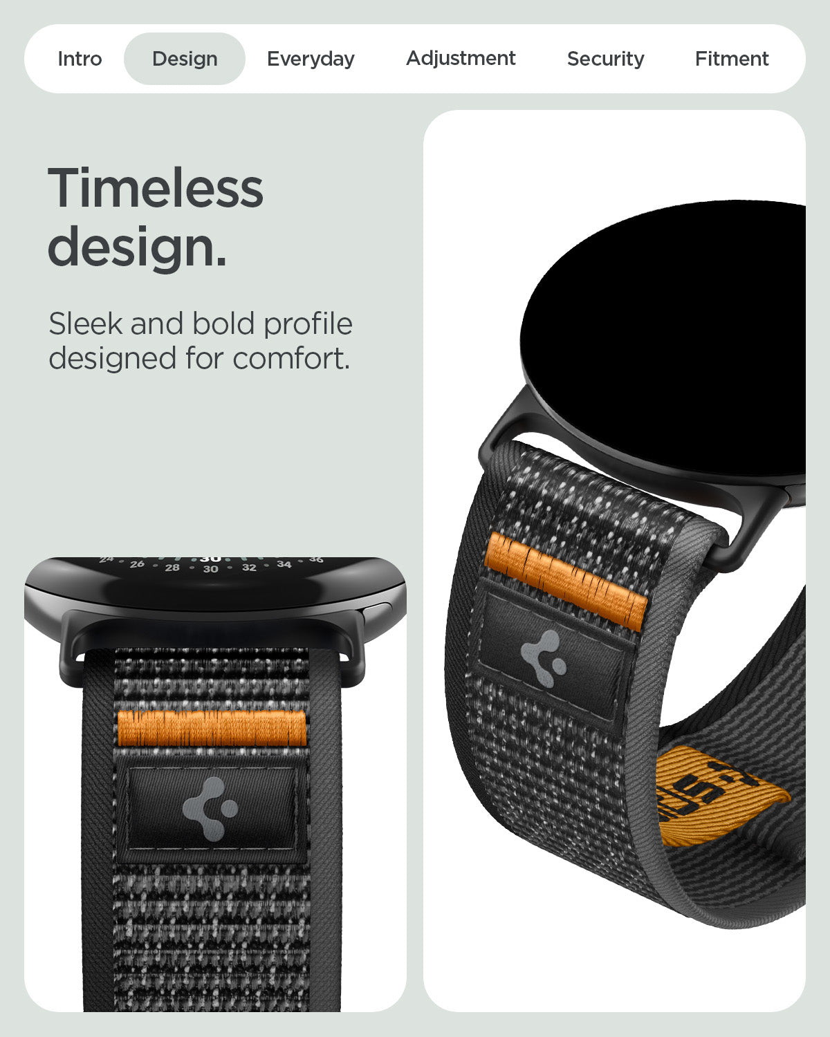 AMP11751 - Pixel Watch 5 (41mm) Athlex Air Active Black Orange close-up view highlighting the woven texture, durable construction, and premium finish.