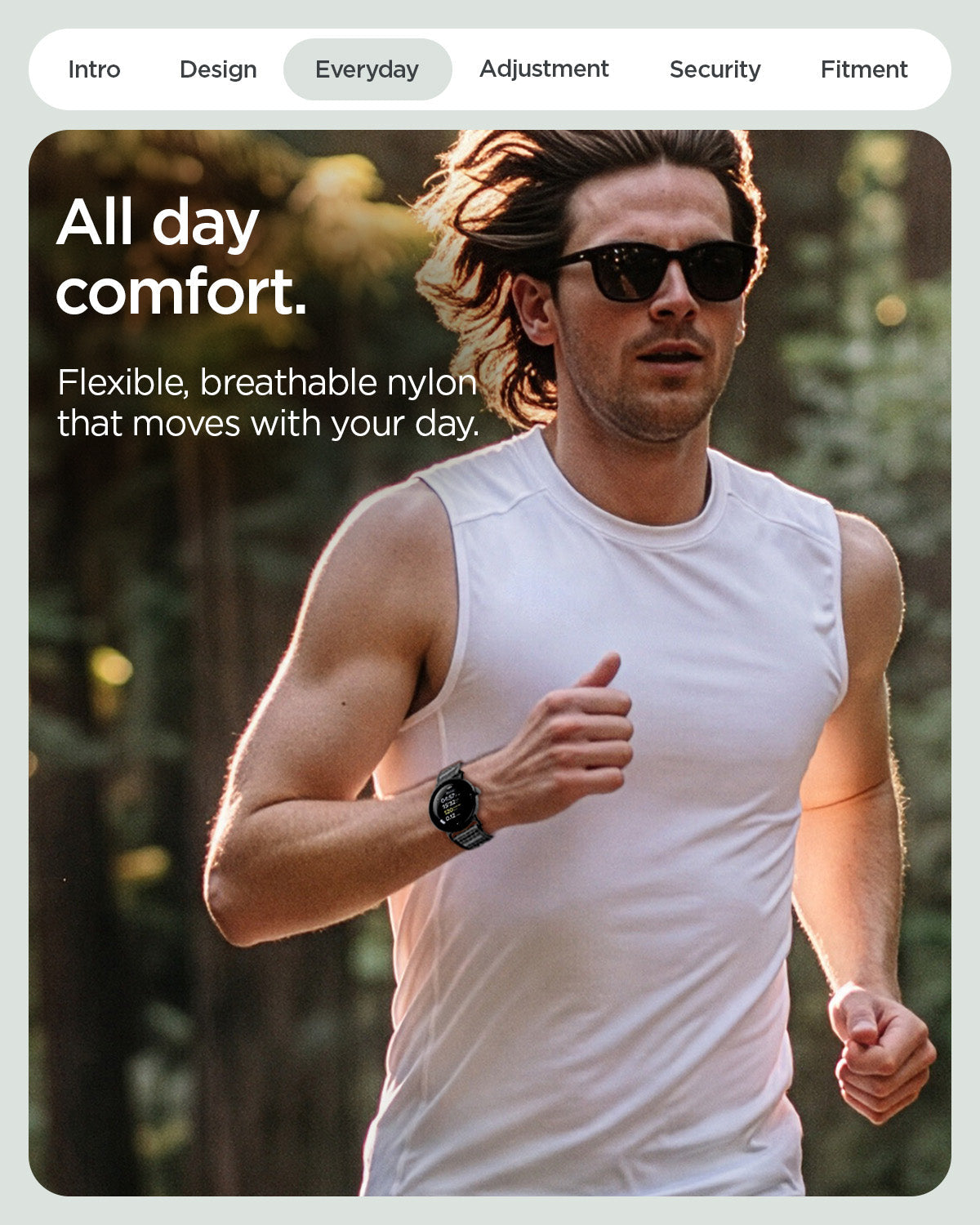 AMP11753 - Pixel Watch 5 (41mm) Athlex Air Active Black Gray breathable nylon material provides all-day comfort during everyday activities.
