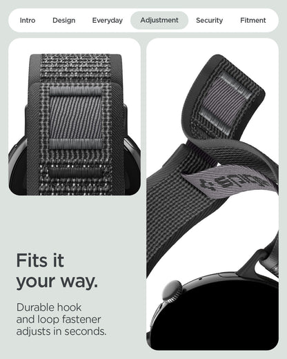 AMP11753 - Pixel Watch 5 (41mm) Athlex Air Active Black Gray hook and loop fastener allows quick, secure, and precise adjustment.