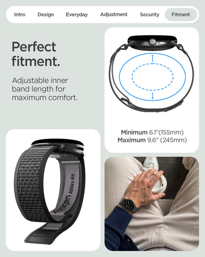 AMP11749 - Pixel Watch 5 (45mm) Athlex Air Active Black Gray adjustable design accommodates a wide range of wrist sizes for a customized fit.
