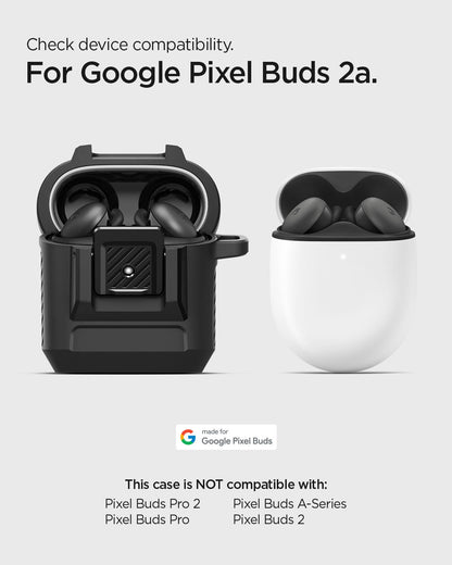 ACS09481 - Pixel Buds 2a Case Lock Fit in black showing the compatibility. Compatible with Google Pixel Buds 2a