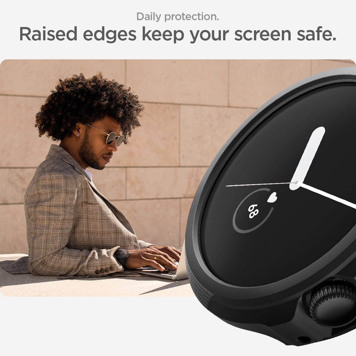 ACS03073 - Pixel Watch Case Liquid Air in black daily protection. Raised edges keep your screen safe.