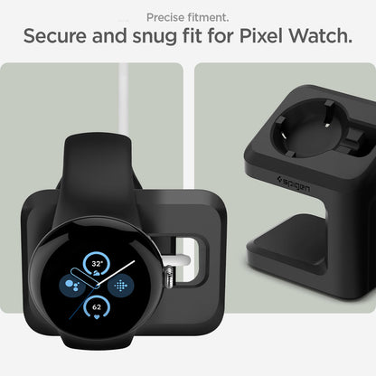 AMP073933 - Pixel Watch Stand Black S355 showing the precise fitment. Secure and snug fit for Pixel Watch