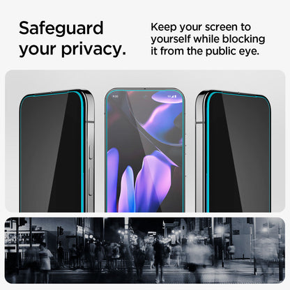 AGL09312 - Pixel 9 Pro GLAS.tR EZ Fit Privacy in Privacy showing the privacy safety. Keep your screen to yourself while blocking it from the public eye