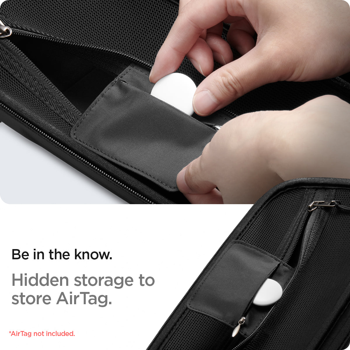 AFA06923 - ROG Ally (2023) RC71L Rugged Armor Pro Pouch in black showing the hidden storage to store AirTag