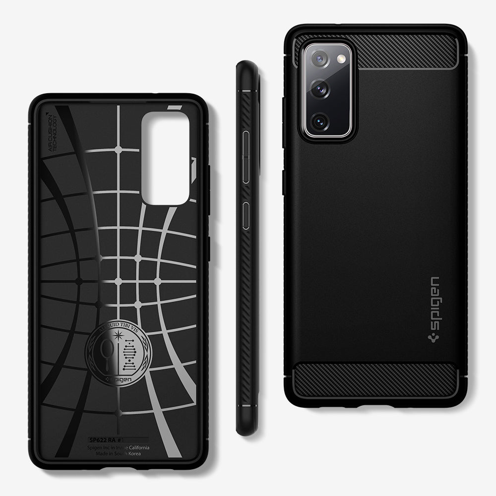 ACS01847 - Galaxy S20 FE Rugged Armor Case in black showing front, back and side.