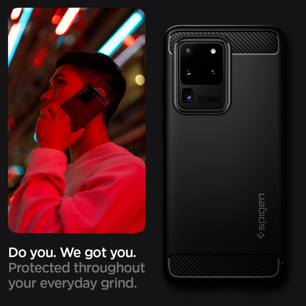 ACS00711 - Galaxy S20 Ultra Rugged Armor Case in black do you. we got you. Protected throughout your everyday grind.