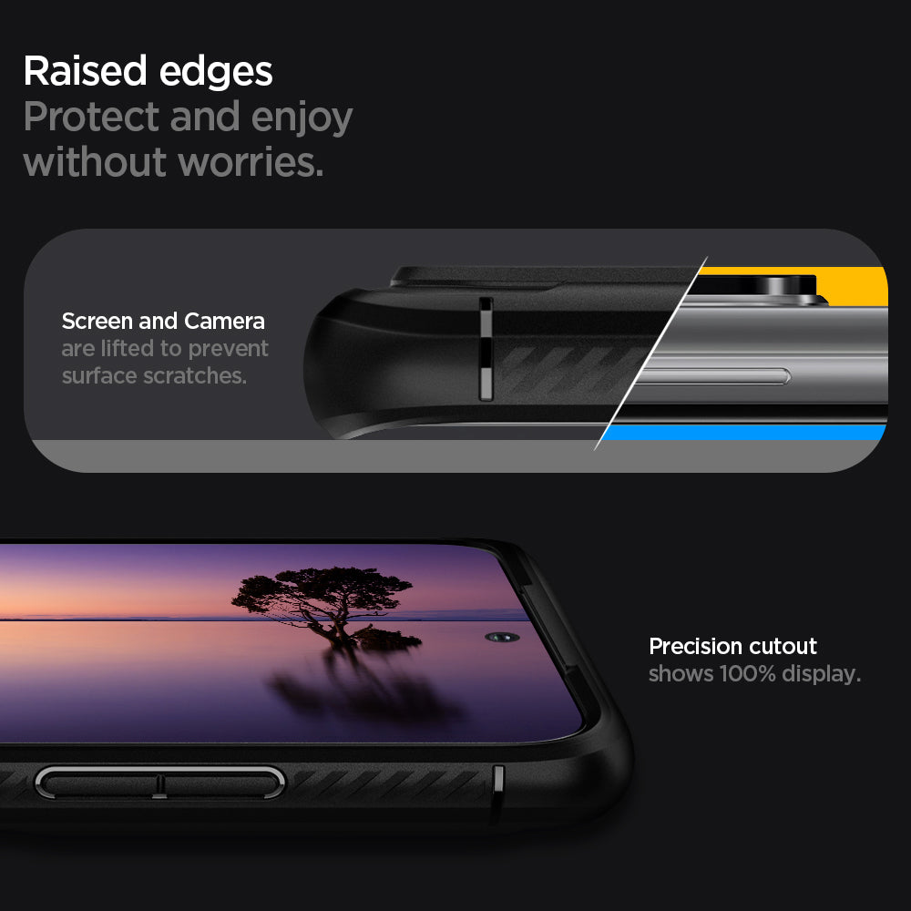 ACS00711 - Galaxy S20 Ultra Rugged Armor Case in black raised edges protect and enjoy without worries. Screen and Camera are lifted to prevent surface scratches. Precision cutout shows 100% display.