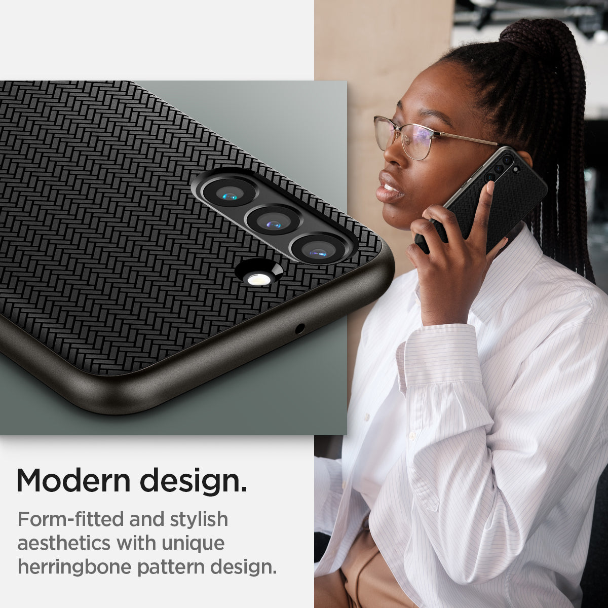 ACS03993 - Galaxy S22 5G Case Neo Hybrid in gunmetal modern design. form fitted and stylish aesthetics with unique herringbone pattern design.